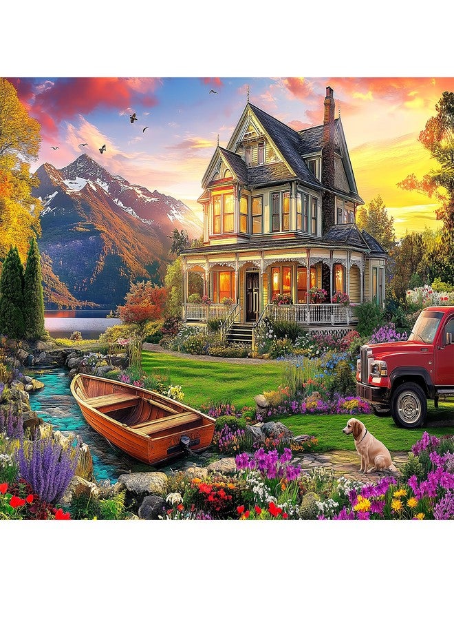 VOLUVOLU 1000 Piece Puzzles for Adults, Autumn Landscape Jigsaw Puzzle, Villa and Dog Jigsaw Puzzles 1000 Pieces, Challenging Game Home Decor Birthday Party Gift Toy for Adults Kids Seniors, 28×20 in - Image 1